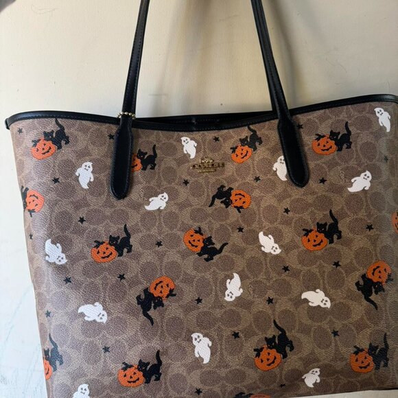 Coach Brown Halloween Tote Bag with Black and Orange Accents - Picture 1 of 5
